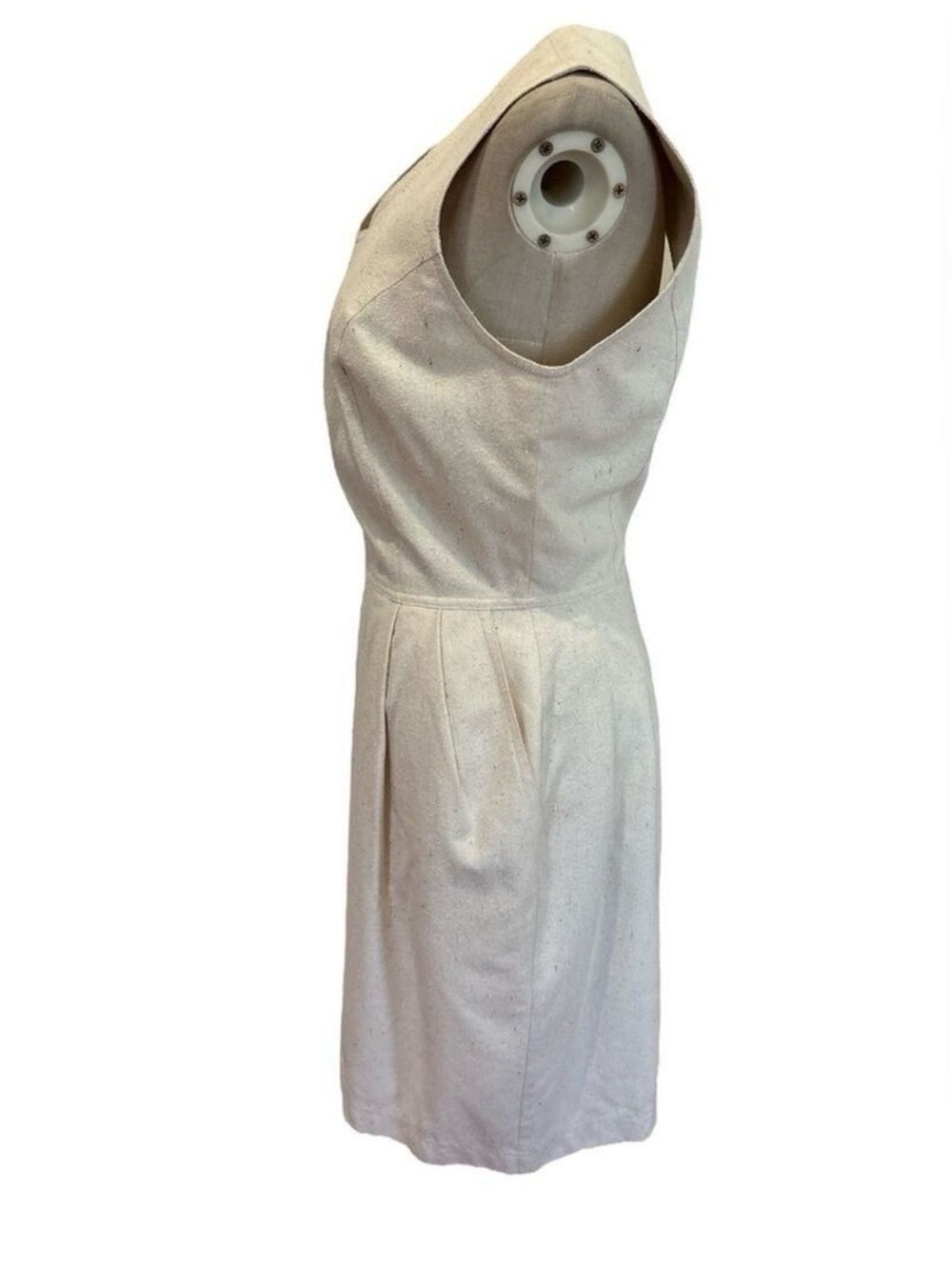 VTG GEORGE SLUBBED SILK BOHO CREAM SLEEVELESS DRESS W KEYHOLE BACK SZ S - Picture 4 of 8